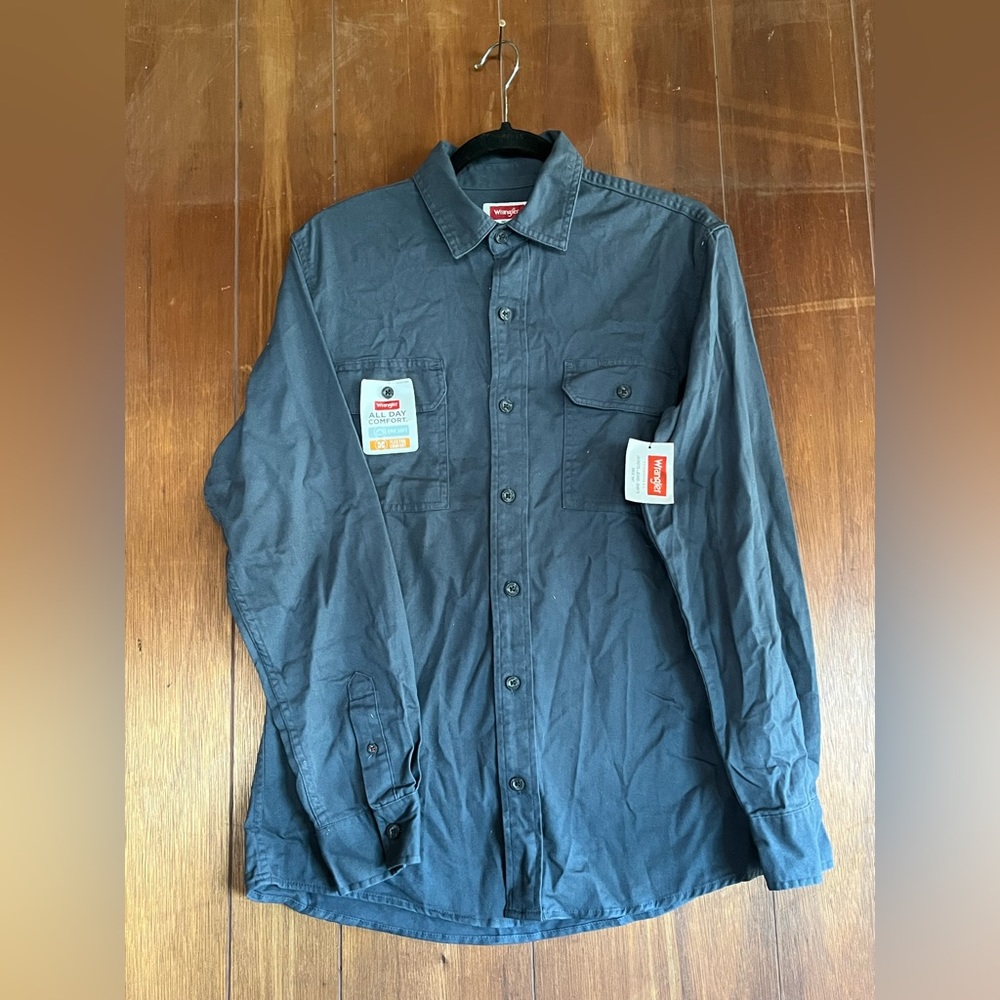 grayish blue wrangler button up